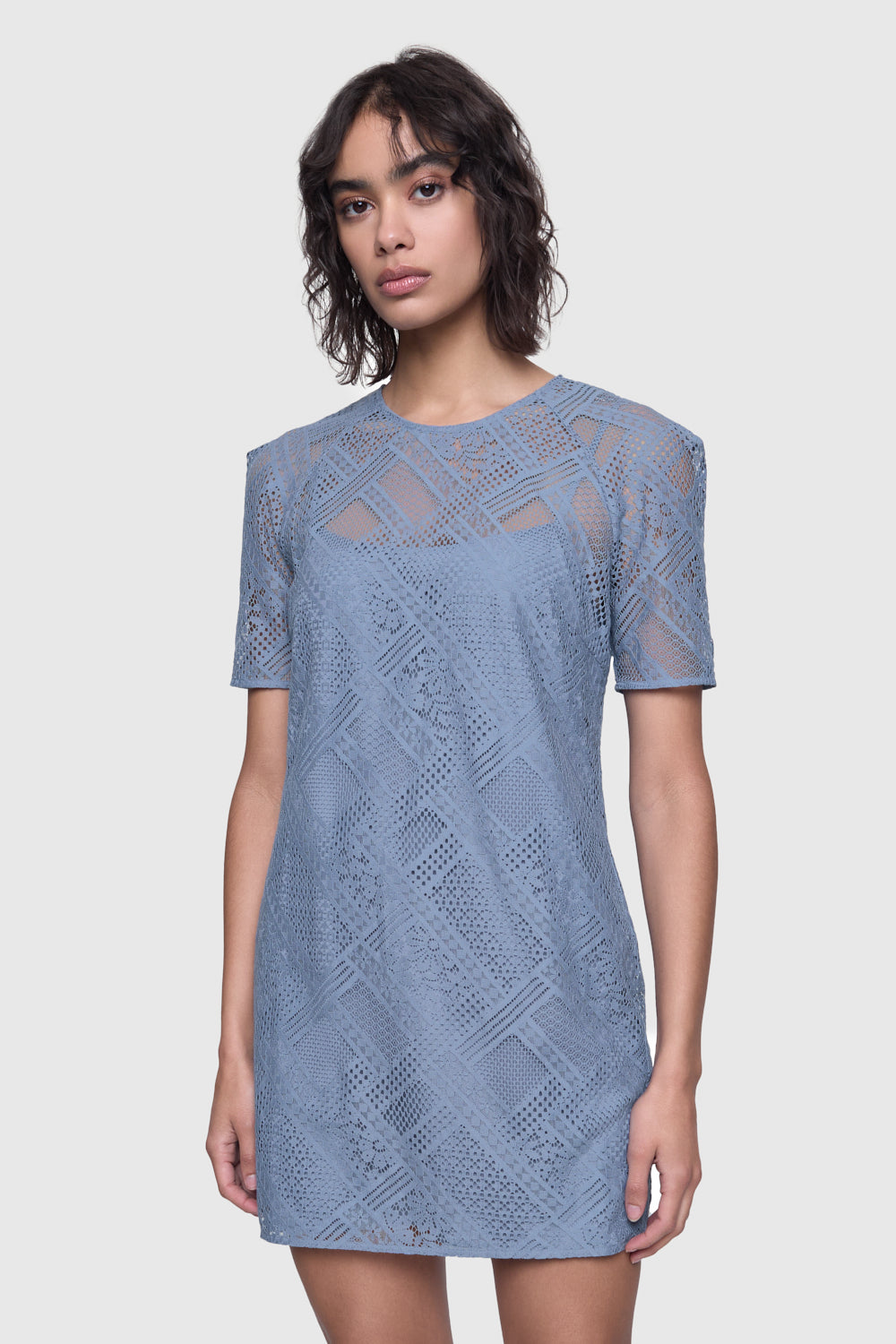 Cara Lace Short Sleeve Dress - Denim Blue / XL