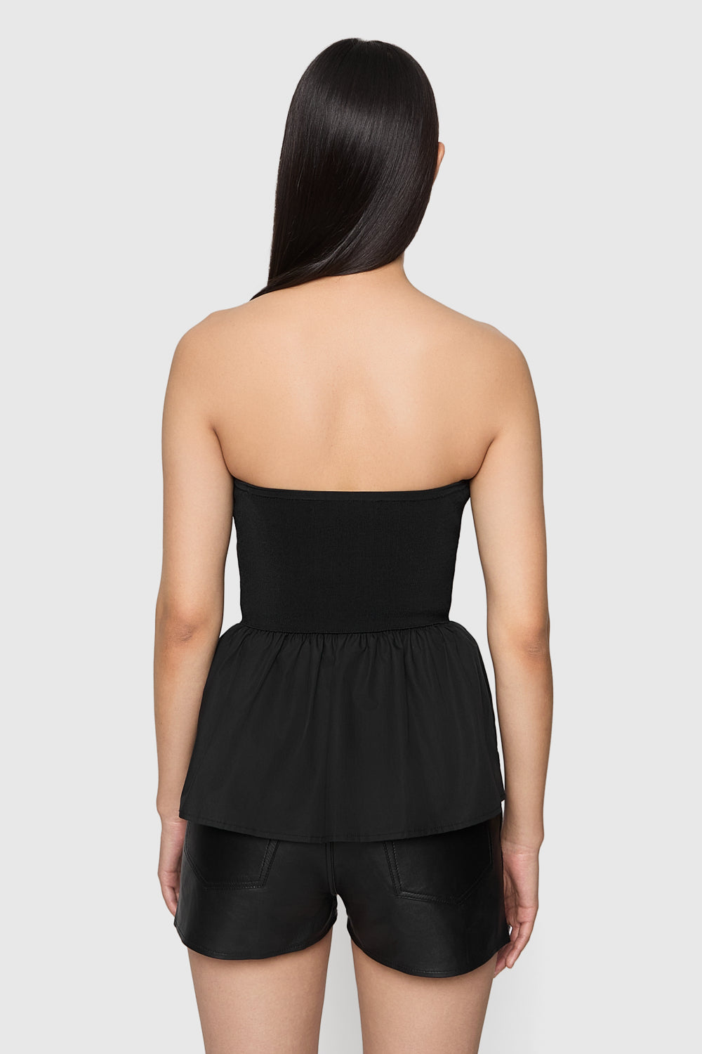 black strapless peplum top