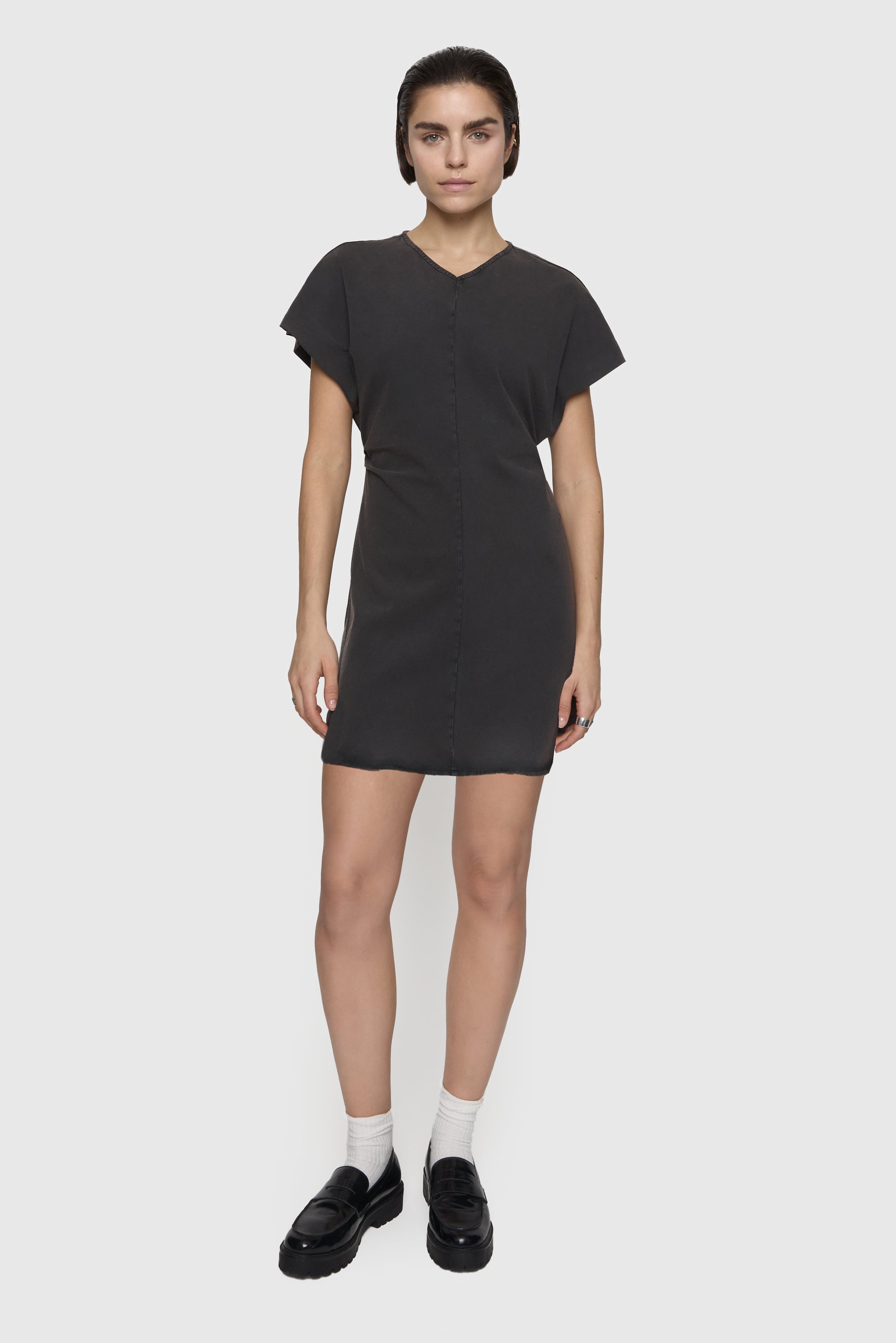 black acid wash dress Black Acid Washed Button-down Short Shirt Dress With Belt OLIVE GREEN / S