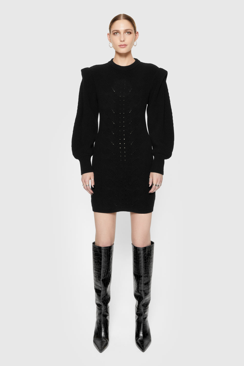 Rebecca Minkoff Daisy Cable Mini Sweater Dress in True Black - Size XS Rebecca Minkoff Daisy Cable Mini Sweater Dress in True Black - Size XS