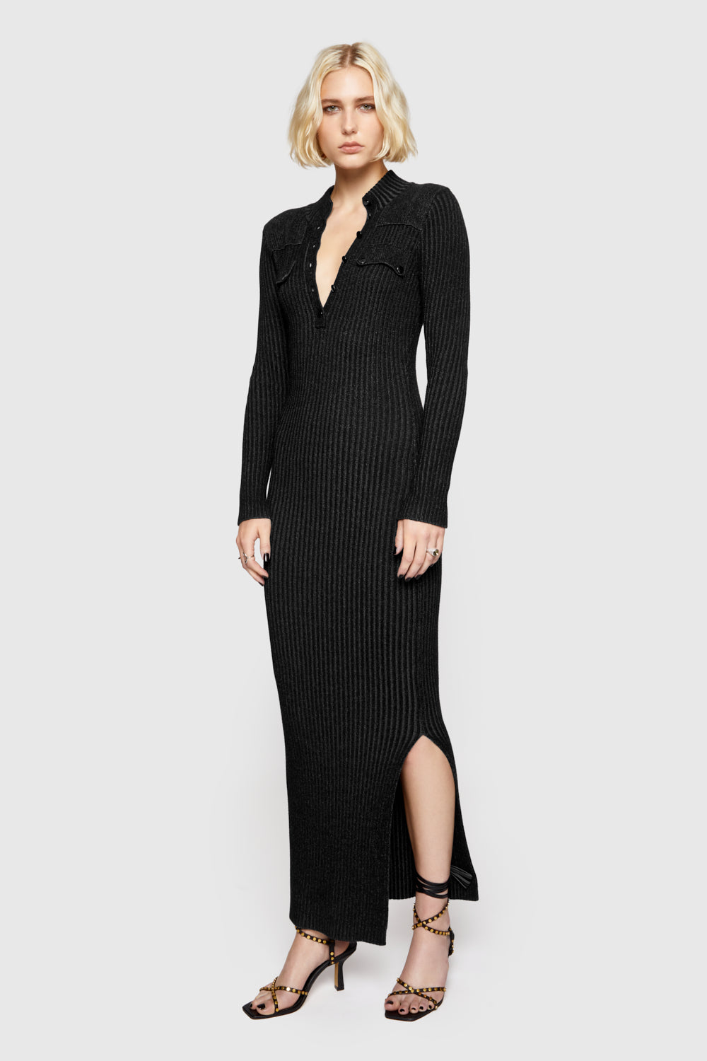 Rebecca Minkoff Alana Military Henley Sweater Dress In Black - Size L Rebecca Minkoff Alana Military Henley Sweater Dress In Black - Size L