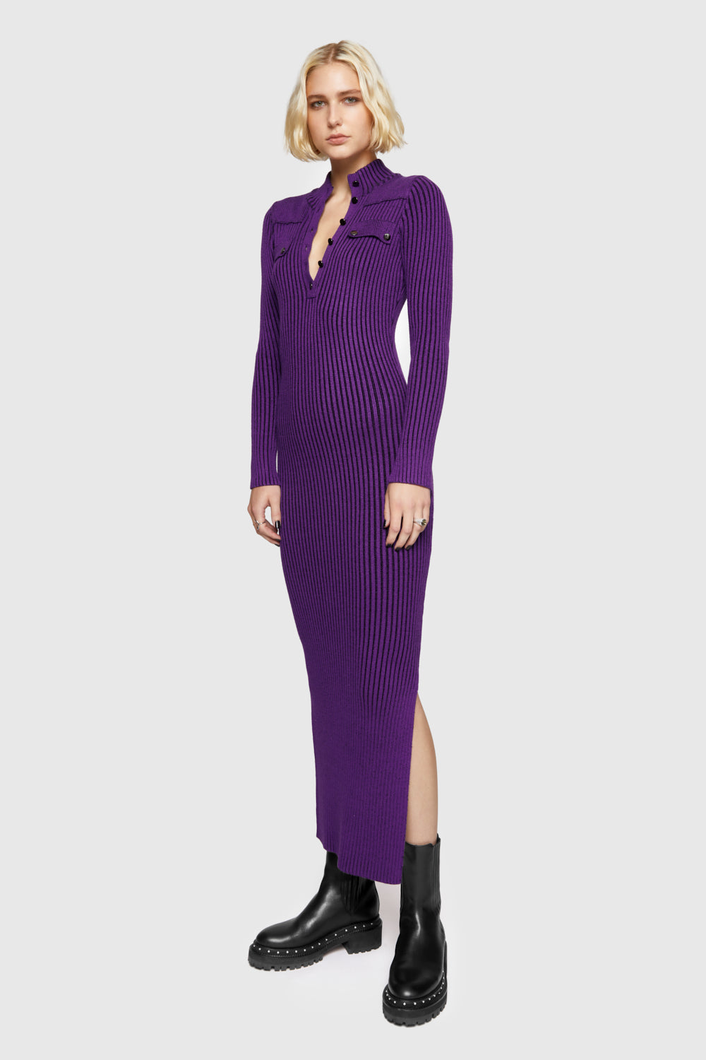 Rebecca Minkoff Alana Military Henley Sweater Dress In Purple - Size XS Rebecca Minkoff Alana Military Henley Sweater Dress In Purple - Size XS