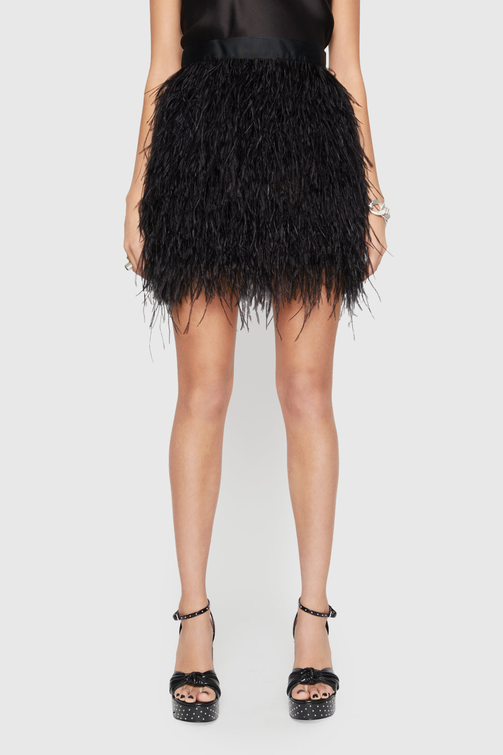 Sequin Sensation High Waisted Sequin Feather Mini Skirt (Black