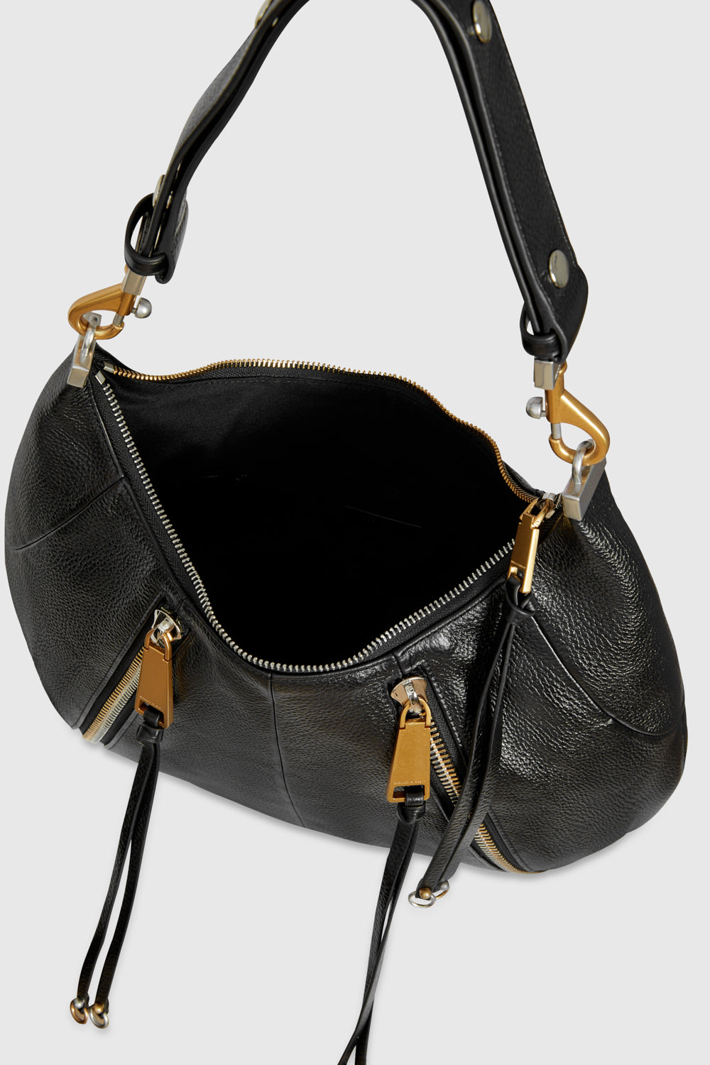 Black Leather Purse OPELLE Baby Ballet Bag With Zipper 