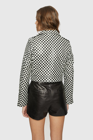 Checker Cropped Leather Jacket