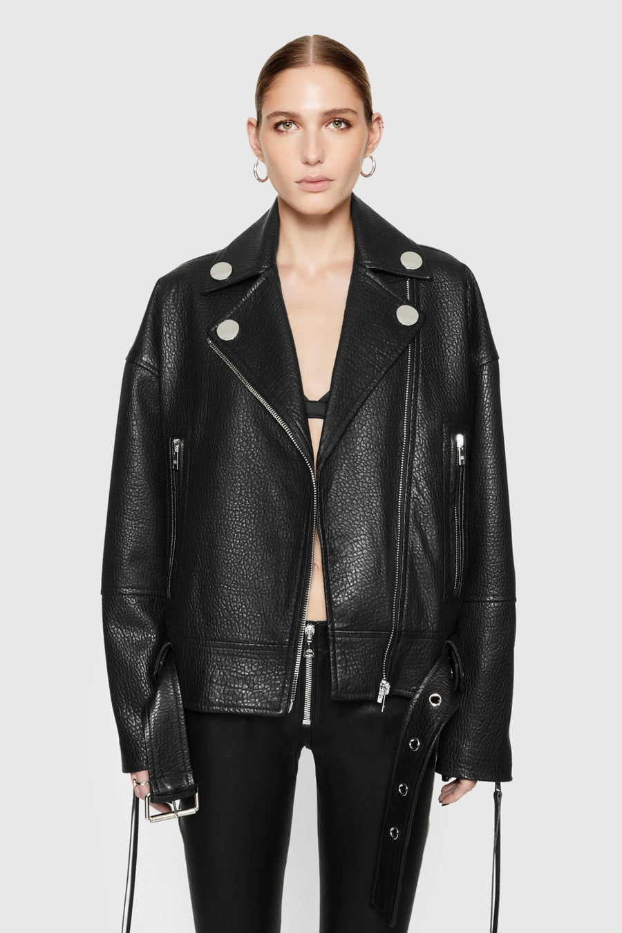 Stevie Oversized Leather Moto Jacket