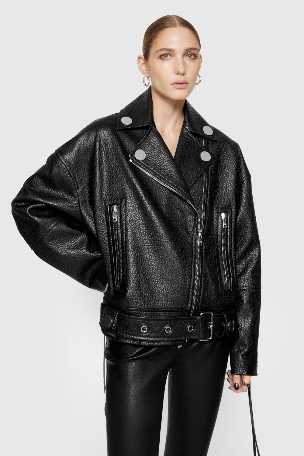 Stevie Oversized Leather Moto Jacket