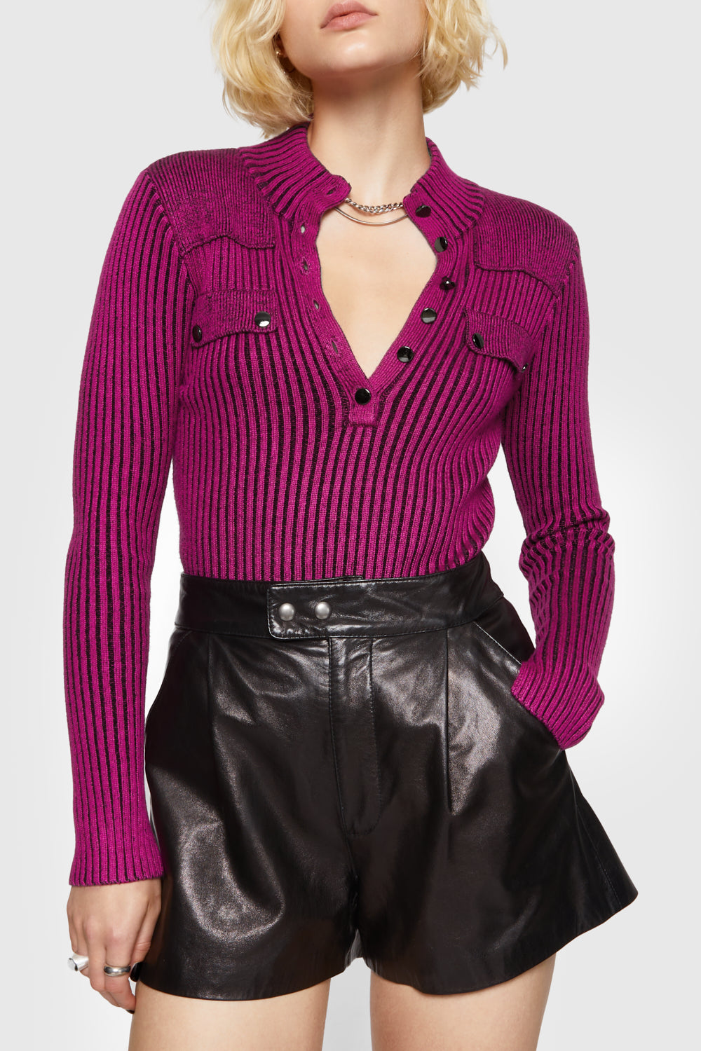 Alana Military Henley Shirt – Hot Pink – Rebecca Minkoff