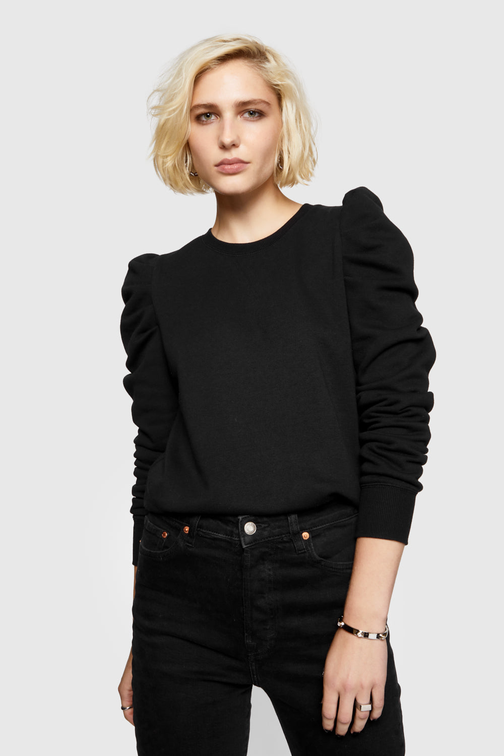 Janine Sweatshirt | Black Ruffle Sleeve Sweater | Rebecca Minkoff