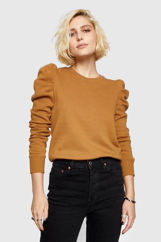 Janine Sweatshirt | Caramel Ruffle Sleeve Sweater | Rebecca Minkoff