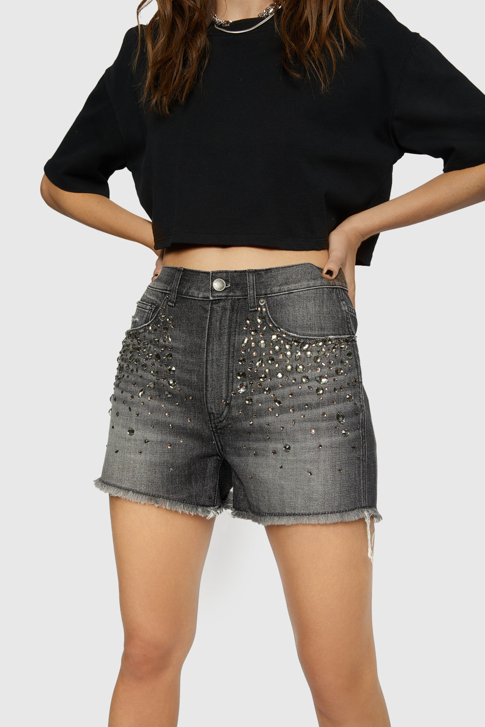Crystal Embellished Denim Shorts
